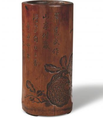 清·邓渭制石榴诗文笔筒