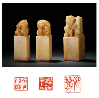高山石瑞獣钮章三方