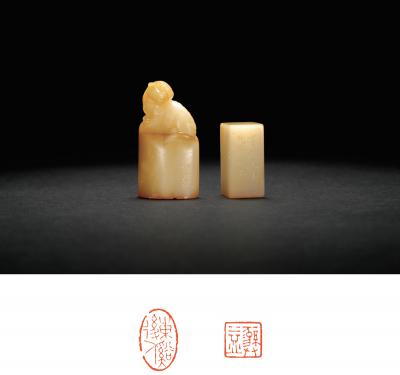 高野侯、童大年刻寿山芙蓉石章二方