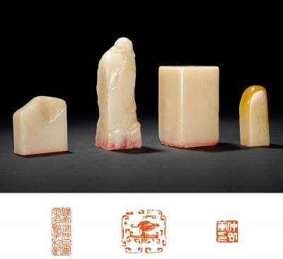 汤安等刻寿山芙蓉石章四方