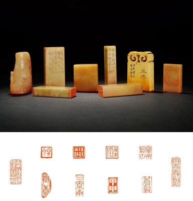 吴朴刻象牙、青田石等章八方