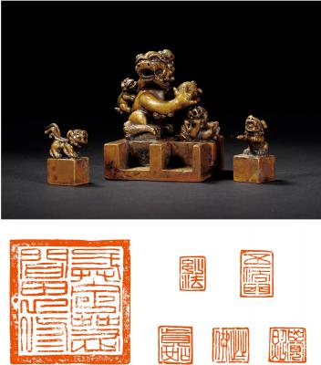清·六合狮钮铜套印