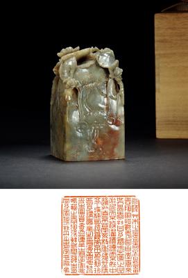 清·寿山石荷叶钮章